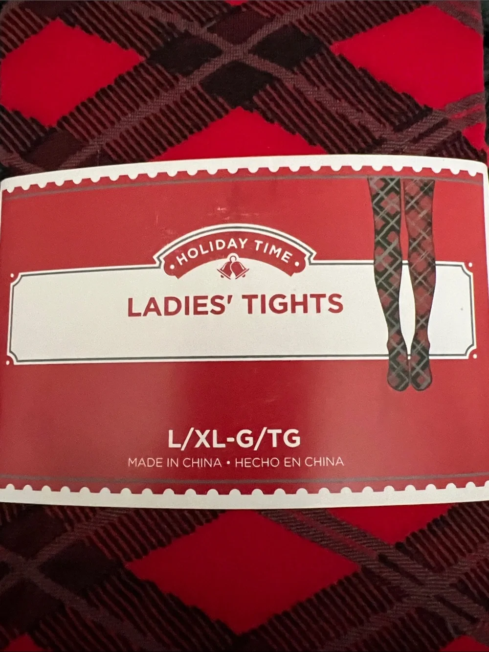 Holiday Time Red & Black Plaid Ladies' Tights